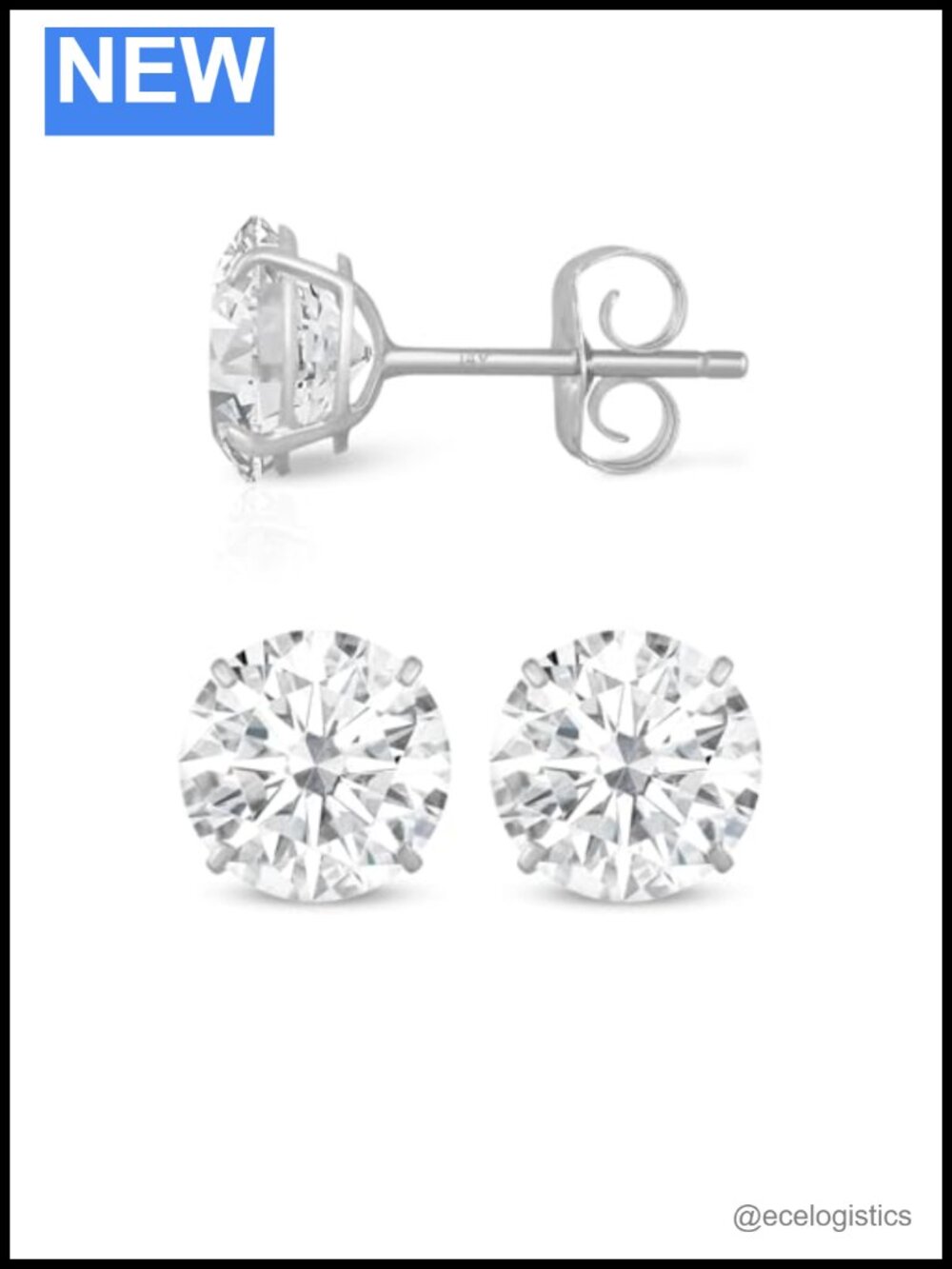 14K Solid White Gold Cubic Zirconia Round Stud Earrings 7mm 4-Prong Gift